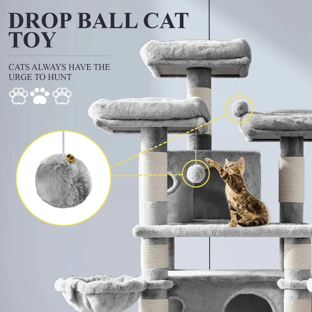 Multi-Level Cat Tree House 68-Inch with Condo, Scratching Posts, and Towers