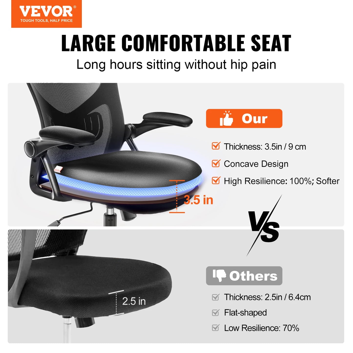 VEVOR Office Chair with Mesh Seat, Adjustable Lumbar Support