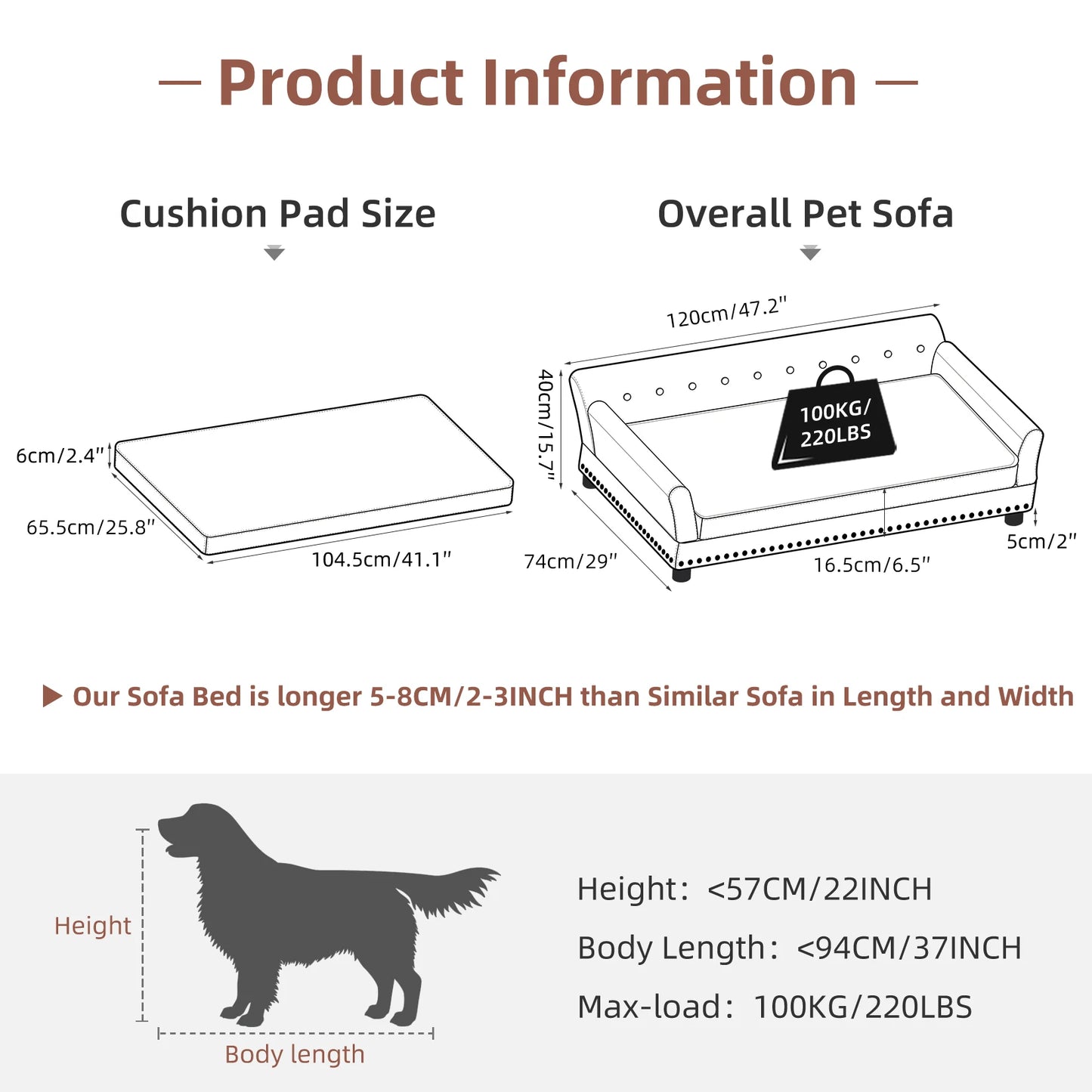 Elevated Dog Sofa Bed Microfiber Leather Cover with Removable Cushion