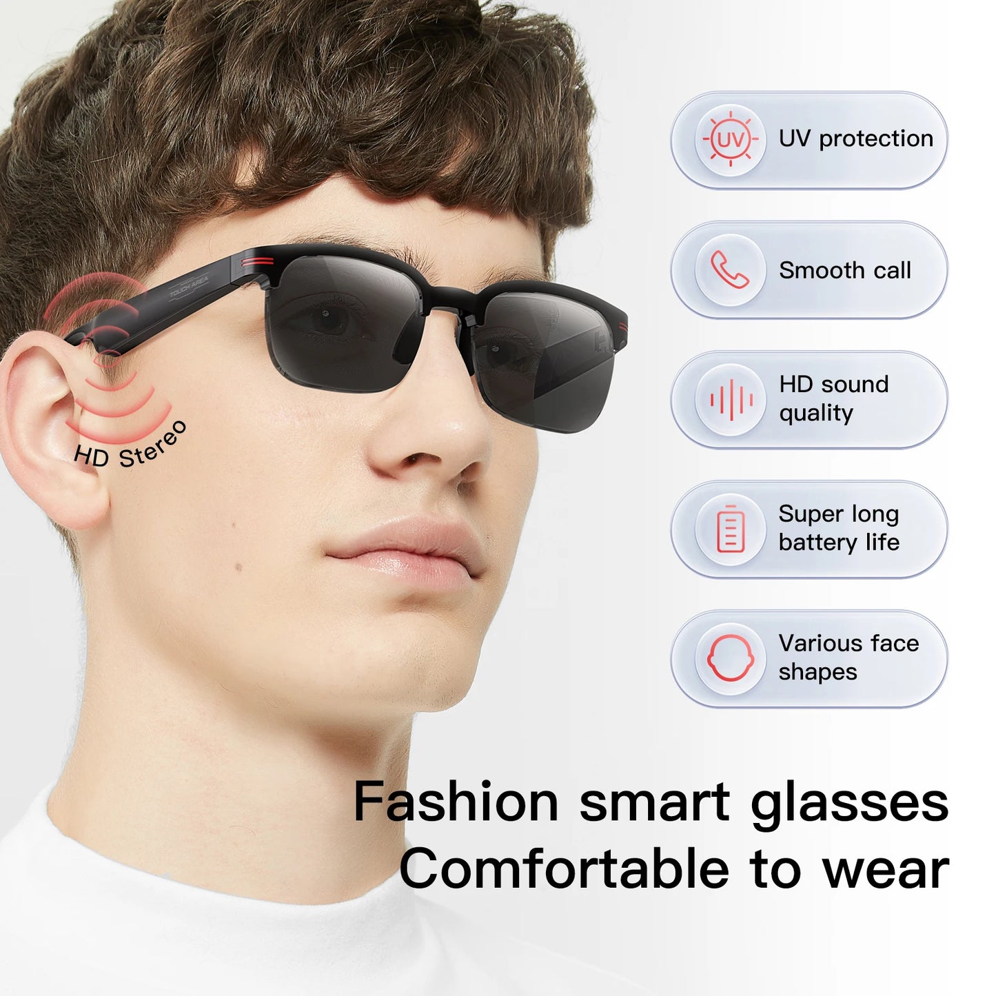 Smart Sunglasses Wireless Call Music Playback with Blue Light UV Protection IP67 Waterproof