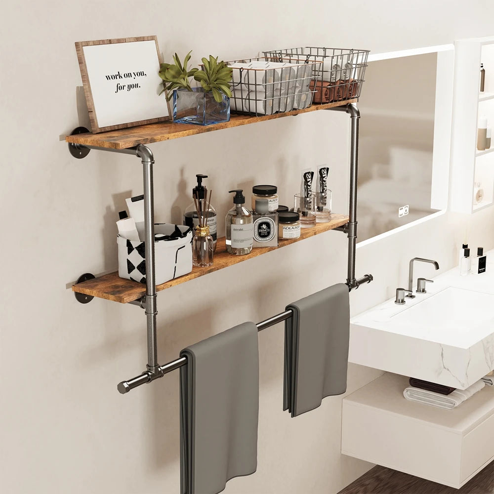 Wall Mounted Storage Shelf Industrial Pipe Hanging Rail Pole