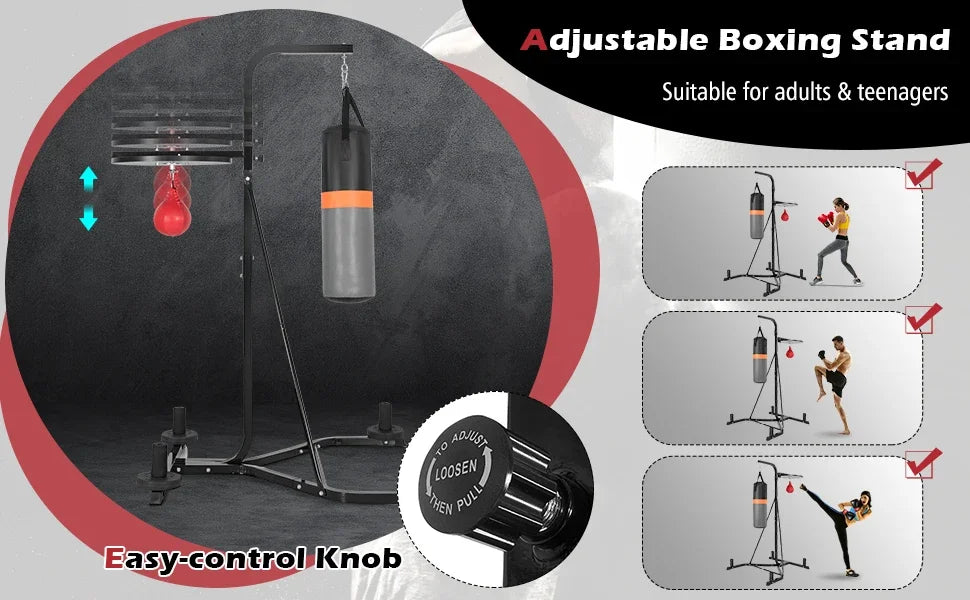 Punching Bag with Stand for Adult, Height Adjustable Speed Ball & Sandbag, Pre-Filled