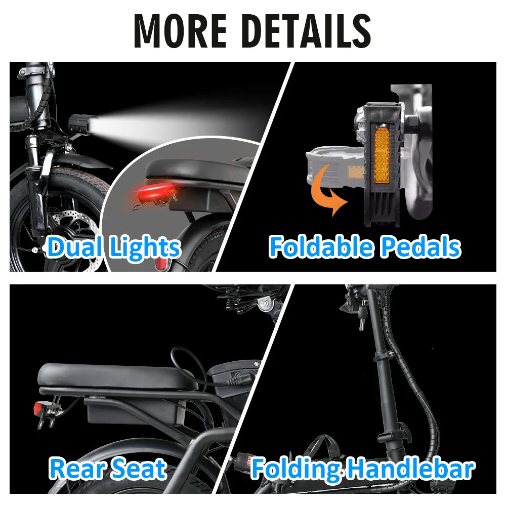 Electric Bike for Adults 600W Peak Motor, 20 mph 3 Levels