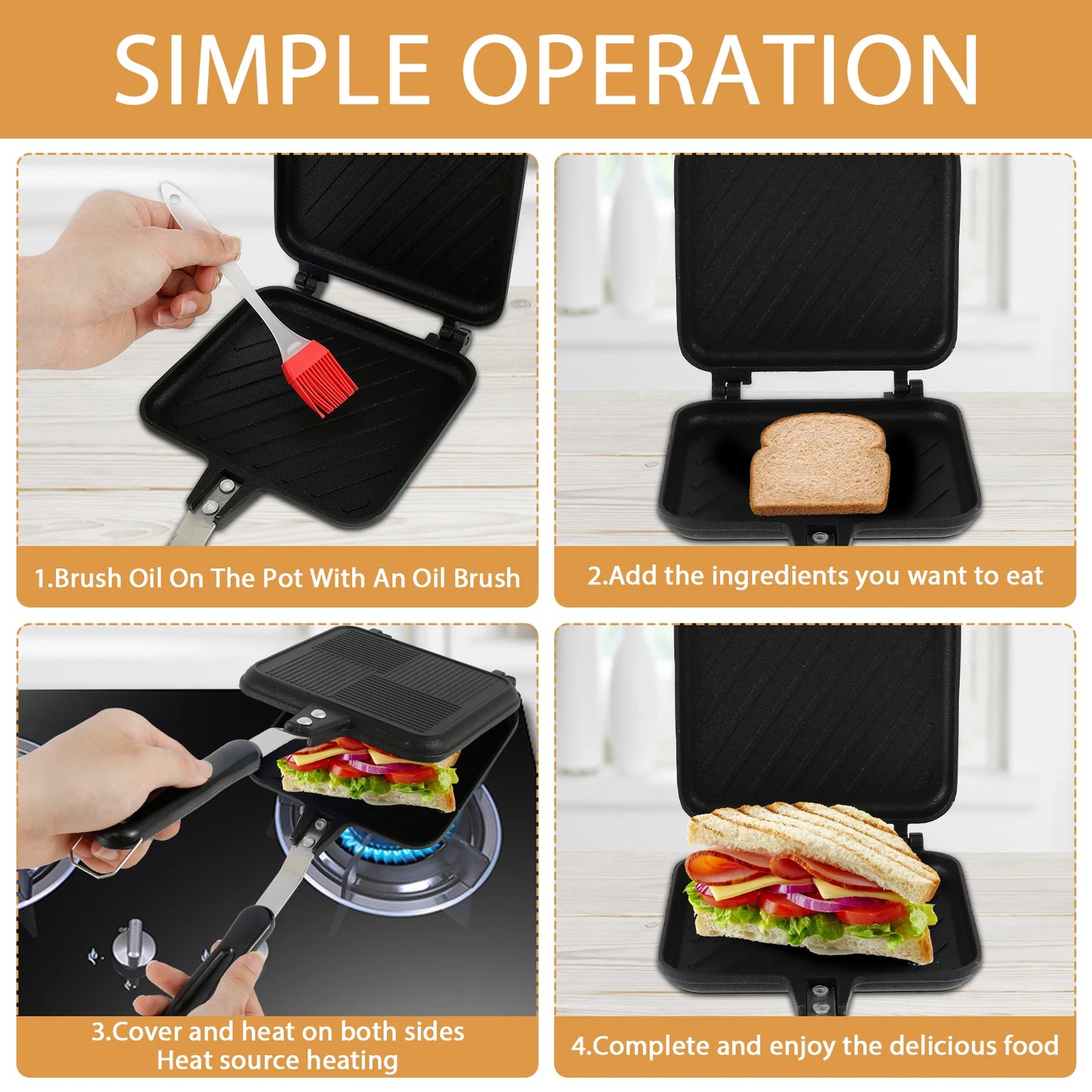 Double-Sided Sandwich Frying Pan Non-Stick