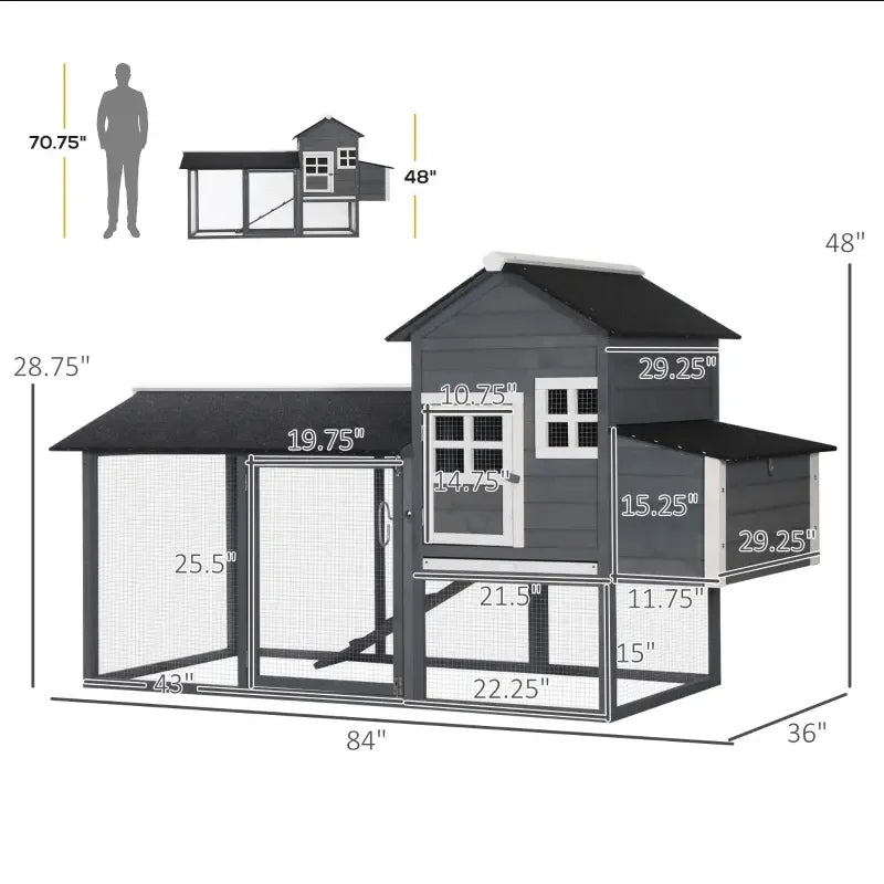 84" Wooden Chicken Coop - PDS Home & More