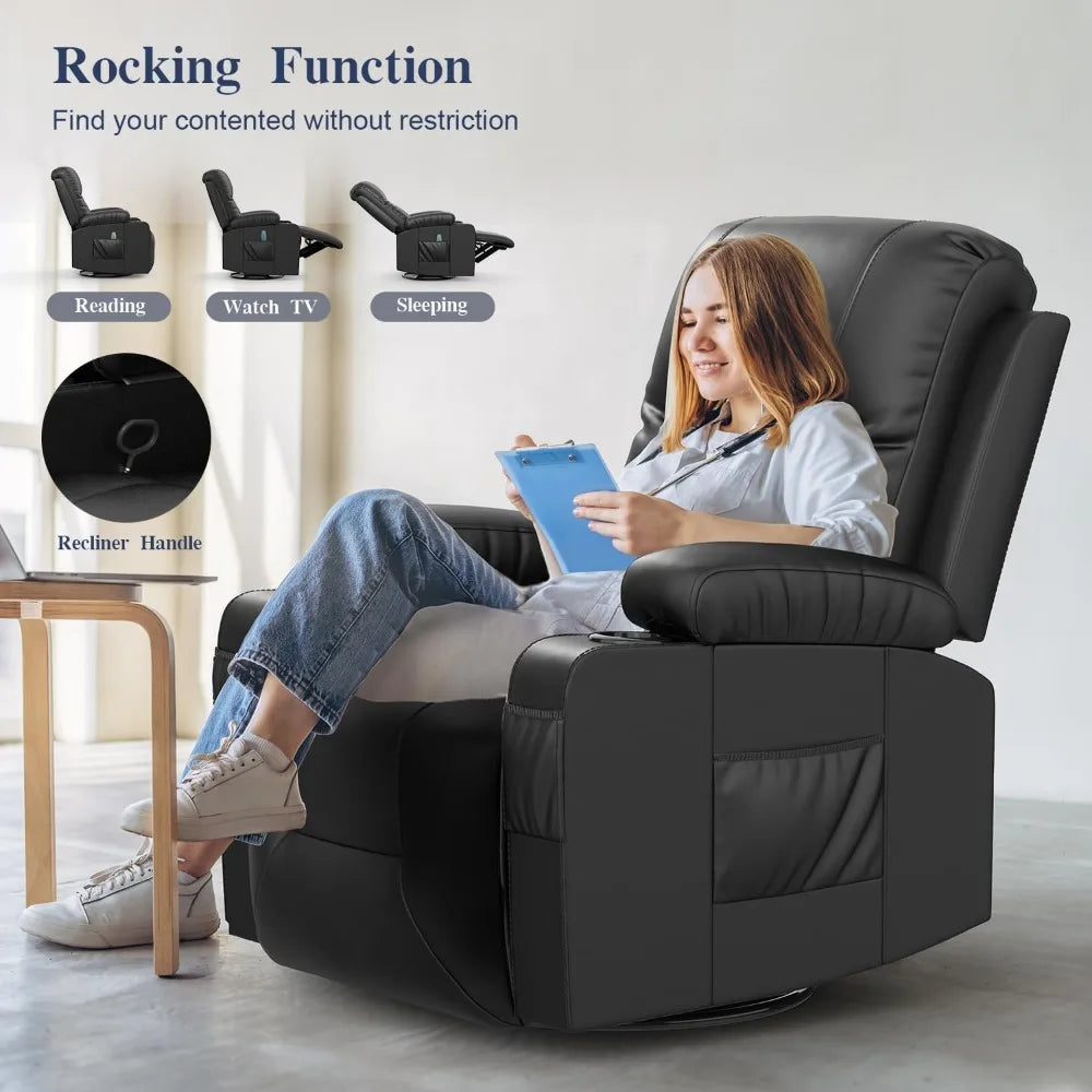 Reclining Sofa Massage Rocker with Heated Lounge 360 Degree Swivel