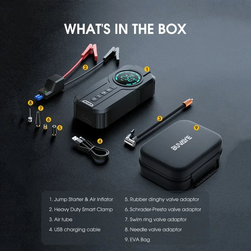 Multi-Function Car Jump Starter and Air Pump Auto Portable Battery Starter with EVA Bag