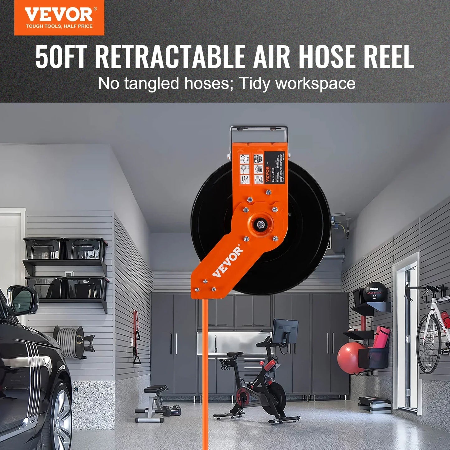 Retractable Air Hose Reel 50 FT Hybrid Air Compressor