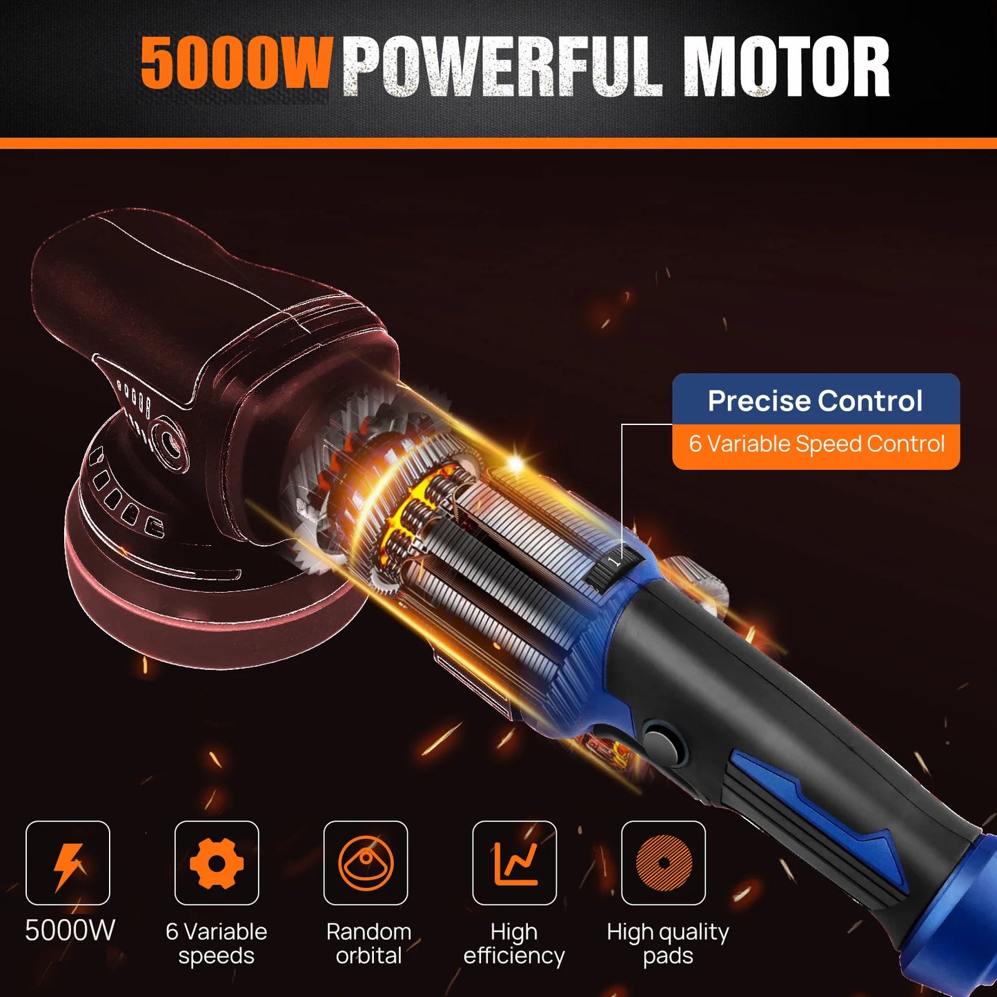 Dual Action Car Polisher 5000W Dual Action 6 Variable Speed for car Detailing