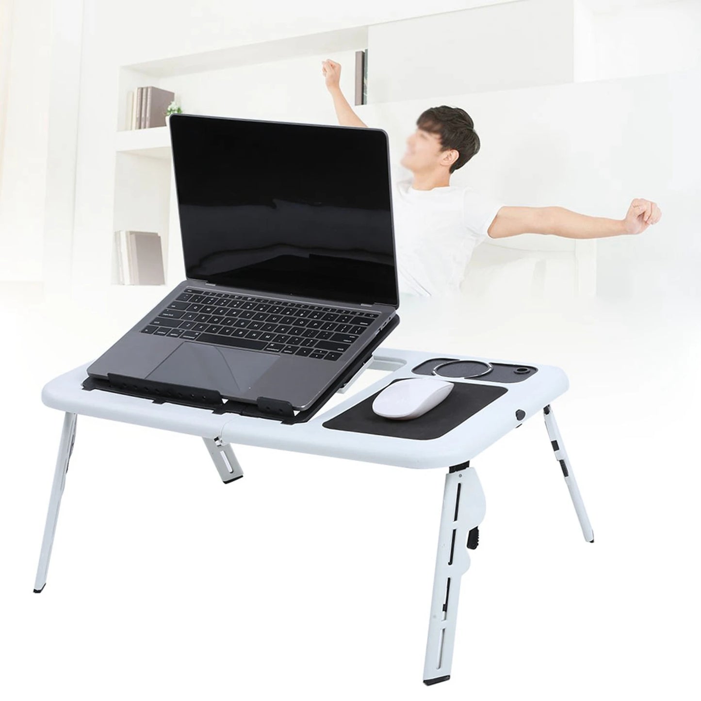 Laptop Folding Portable Desk Stand Tray with Cooling Fan