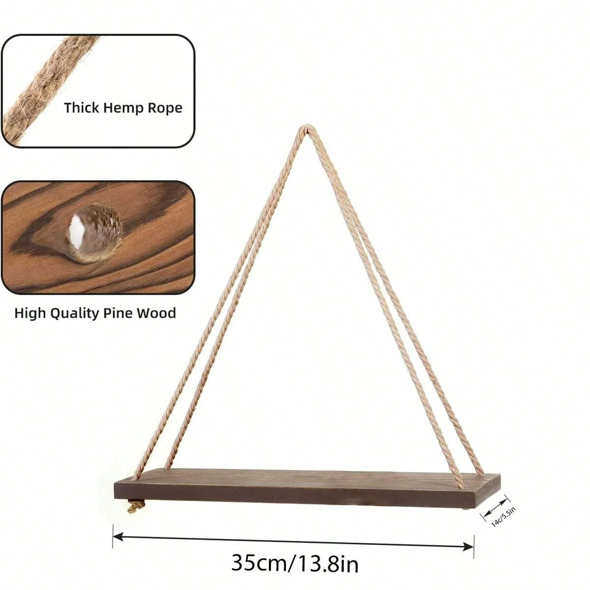 Floating Wooden 1pc Swing Hanging Rope Wall Shelve