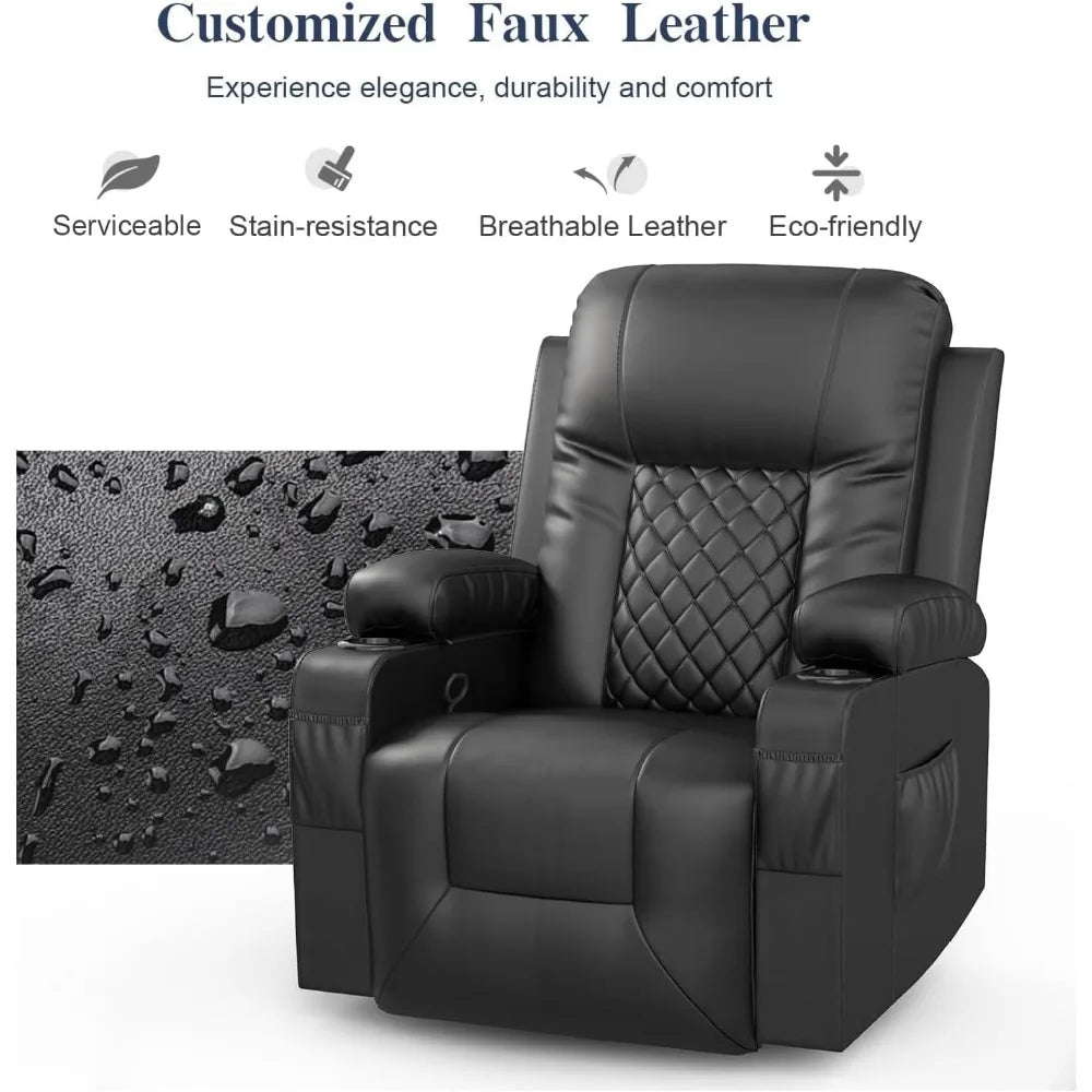 Reclining Sofa Massage Rocker with Heated Lounge 360 Degree Swivel