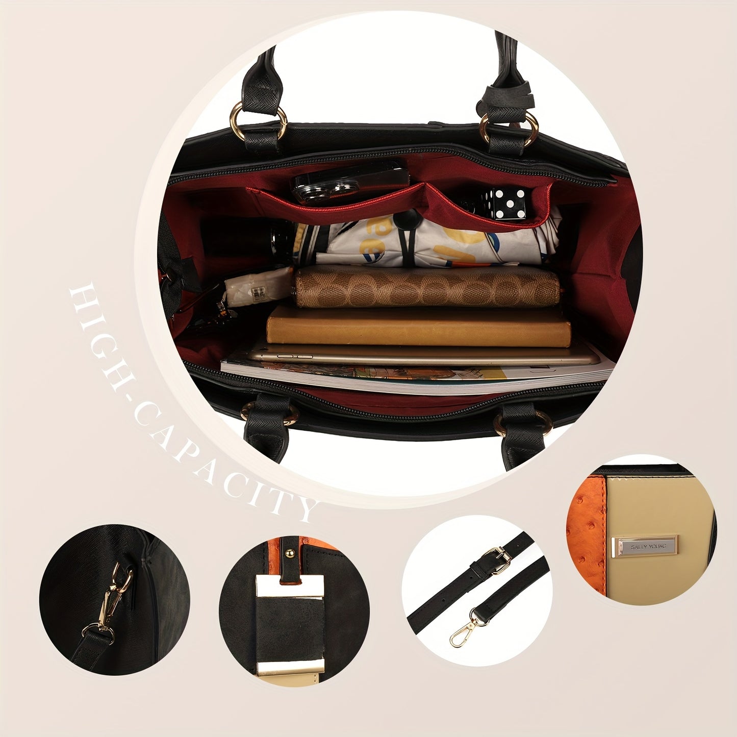 Large Capacity Color Block Handbag