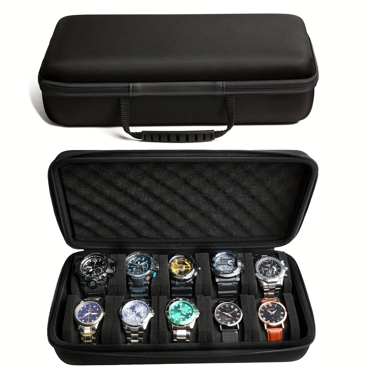 10 Slot Watch Storage Case Hard Shell with Secure Zipper