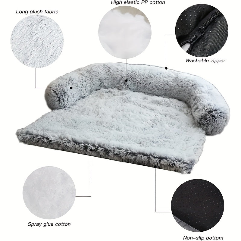Fluffy Plush Dog Bed - Sofa Cushion with Washable Removable Cover