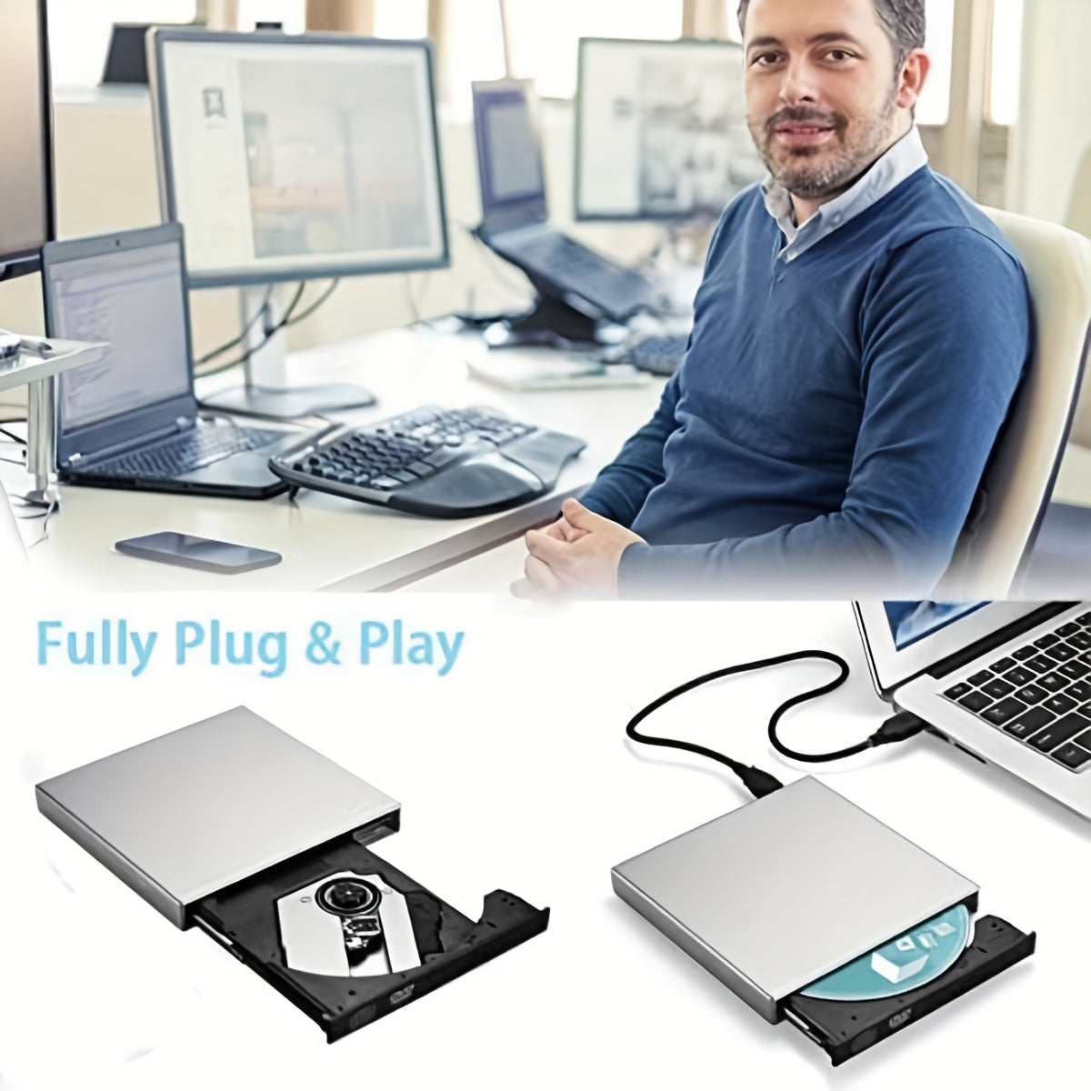 External DVD CD Drive - Portable USB DVD-RW Burner for Laptop