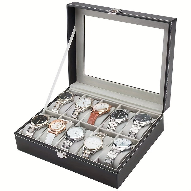 Watch Box 10/12 Slot - Glass Lid Display Case with Removable Pillows