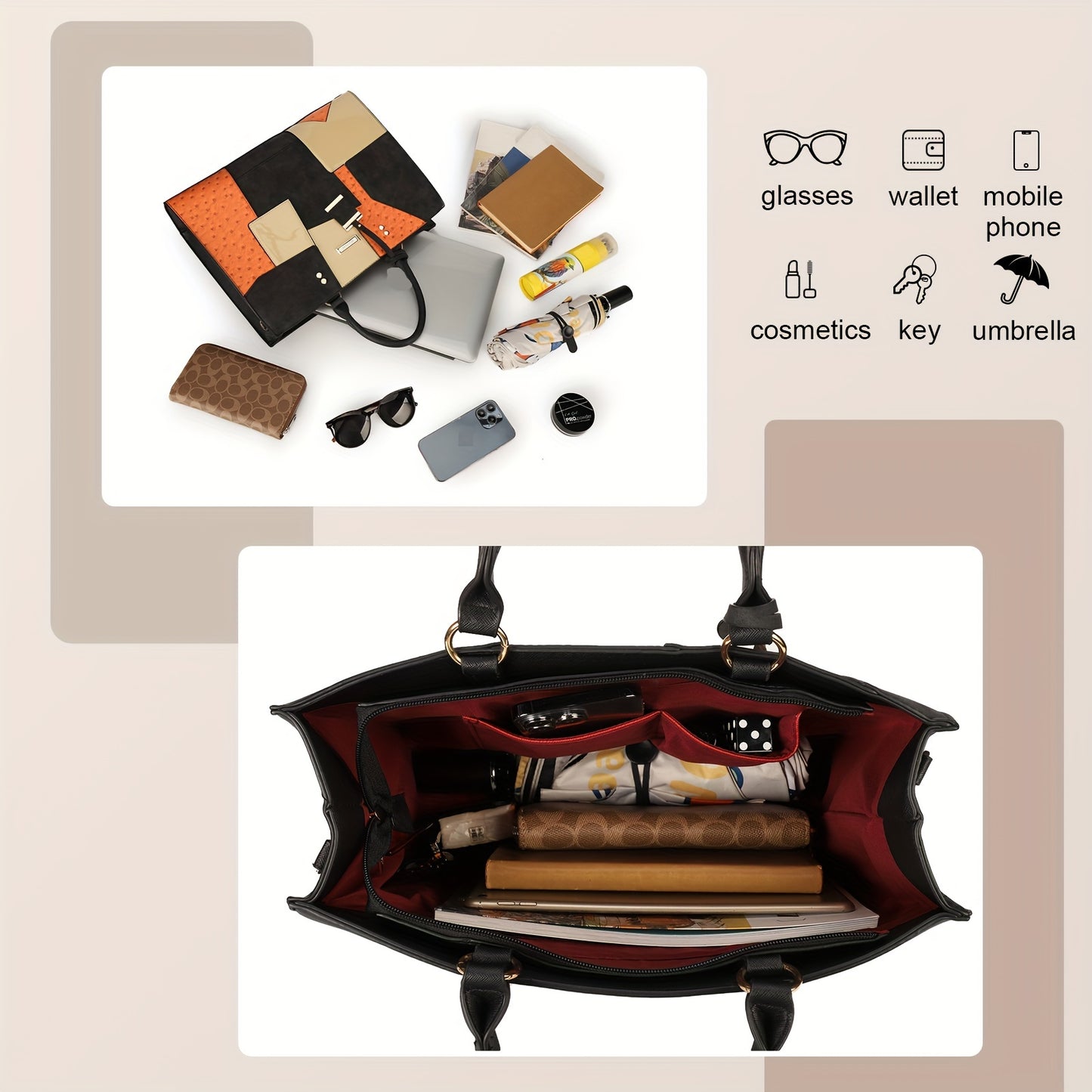 Large Capacity Color Block Handbag