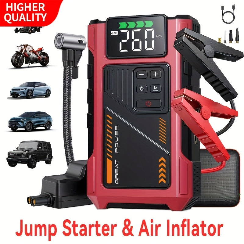 Portable Car Jump Starter with Air Compressor - 150 PSI Tire Inflator