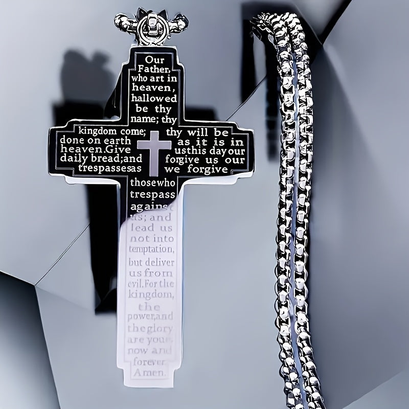 Vintage Cross Necklace Stainless Steel with Scripture Engraving