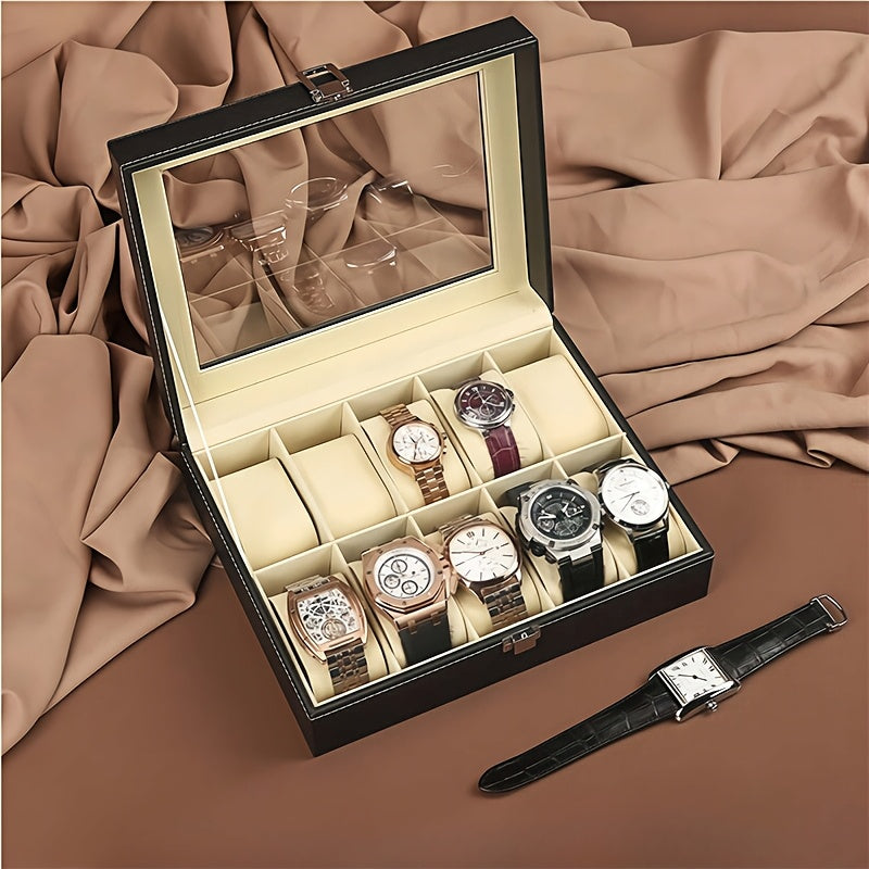 Watch Box 10/12 Slot - Glass Lid Display Case with Removable Pillows