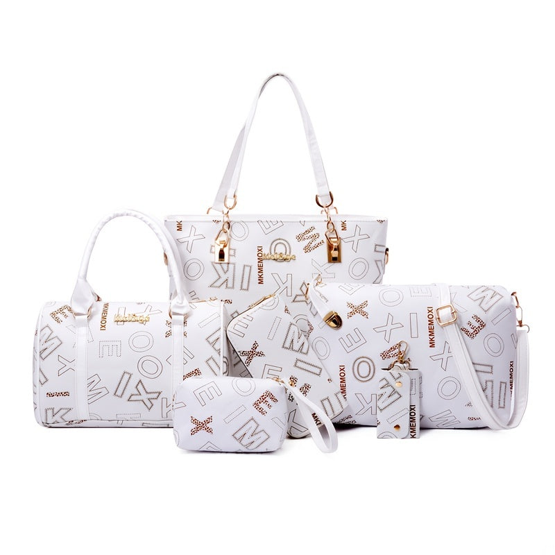 6-Piece Women's Bag Set - Retro Letter Print Handbag Collection