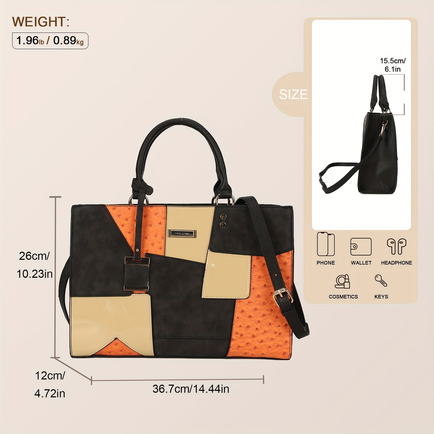 Large Capacity Color Block Handbag