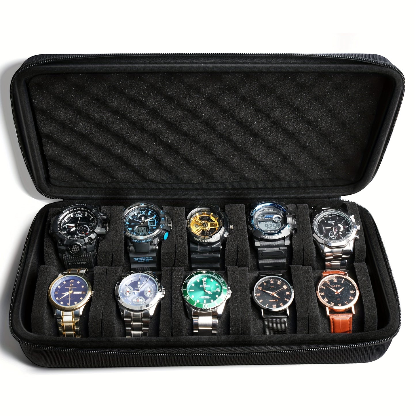 10 Slot Watch Storage Case Hard Shell with Secure Zipper