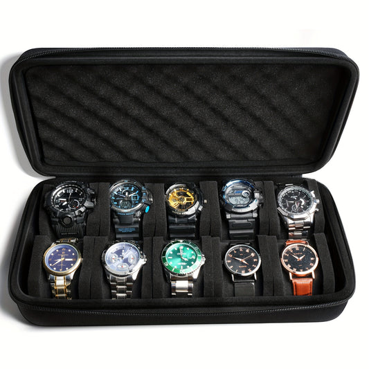 10 Slot Watch Storage Case Hard Shell with Secure Zipper