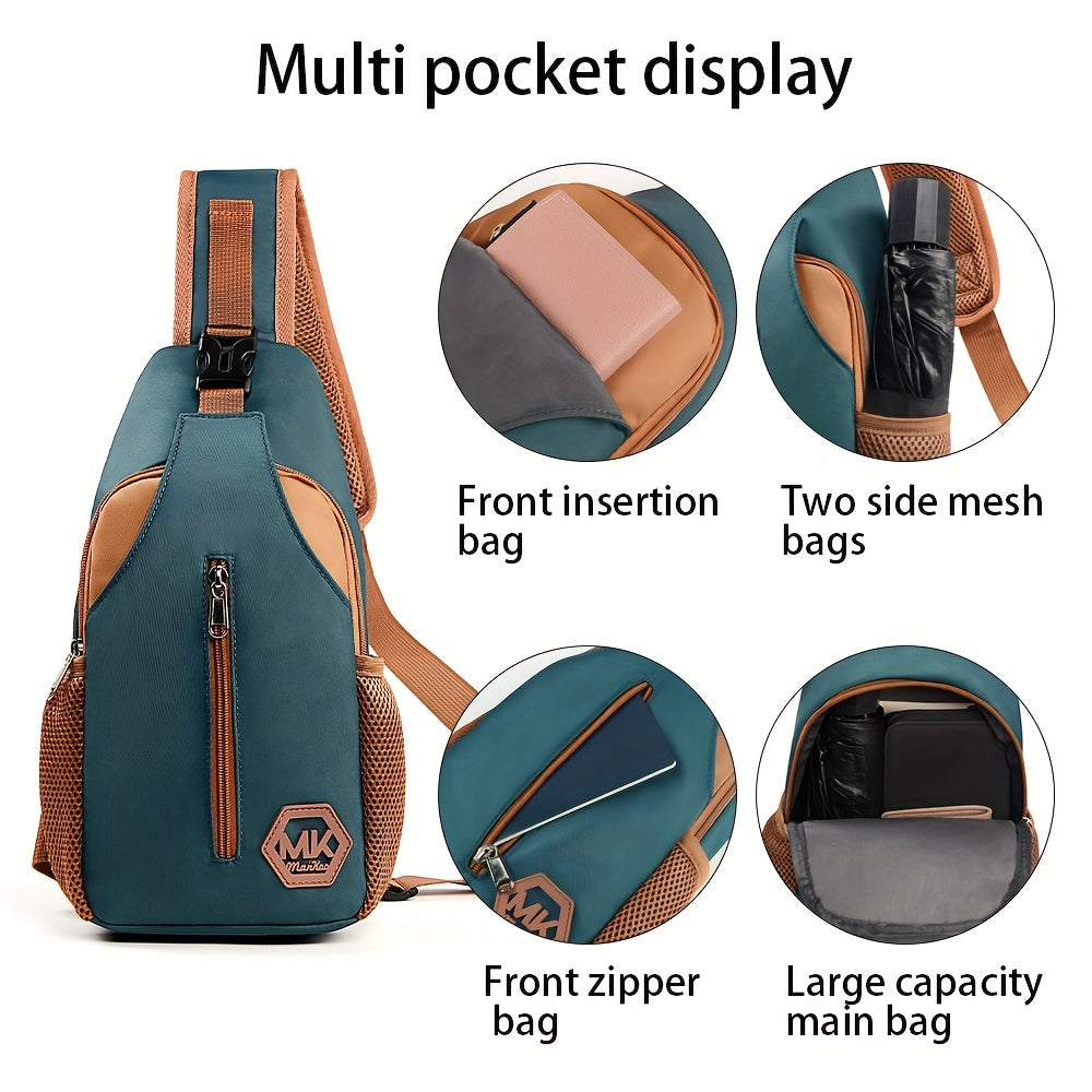 Nylon Crossbody Bag - Adjustable Strap with Zipper Closure