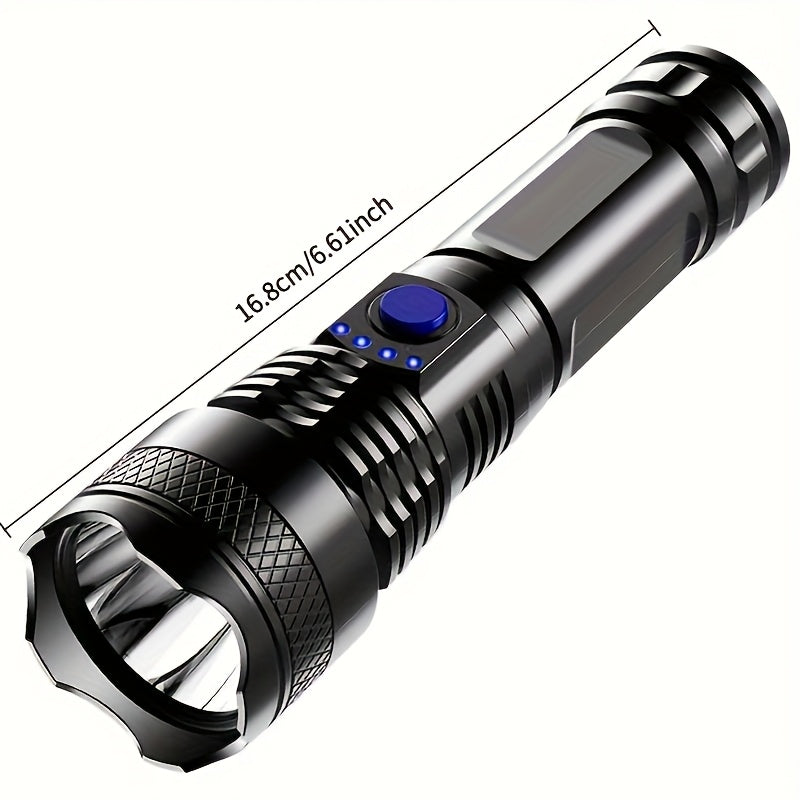 Black flashlight with measurements on a white background