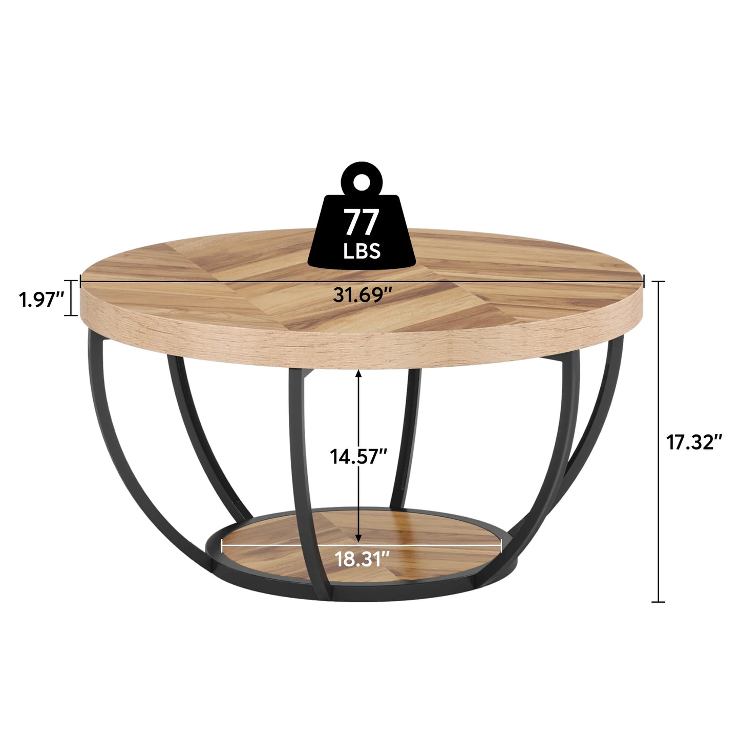 Round coffee table dimensions and specifications diagram
